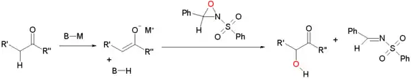 Enolate oxidation by sulfonyloxaziridine
