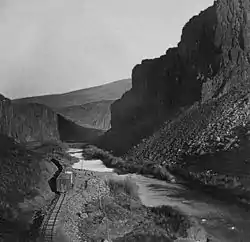 Palisade Canyon, during construction of the Transcontinental Railroad in 1868 (LOC)