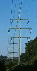 Suspension towers of a 110 kV power line in Germany