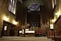 A Methodist church with a divided chancel containing the pulpit on the Gospel side and the lectern on the Epistle side.