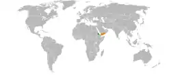 Map indicating locations of Eritrea and Yemen