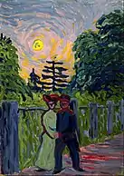 Ernst Ludwig Kirchner, Moonrise: Soldier and Maiden (1905), oil on board, 69.9 x: 49.5 cm.