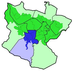 Errekalde district is highlighted in blue in this map of the districts of Bilbao.