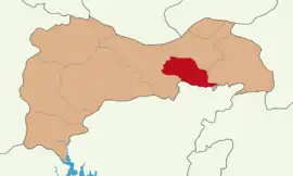 Map showing Üzümlü District in Erzincan Province