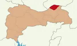 Map showing Otlukbeli District in Erzincan Province