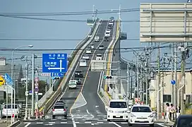 Left-hand traffic on Eshima Ohashi Bridge in Japan