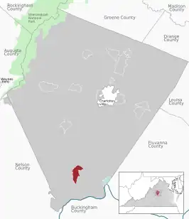 Location of the Esmont CDP within the Albemarle county