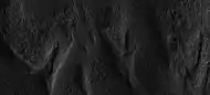 Close-up of small glaciers from a previous image, as seen by HiRISE under the HiWish program.  Some of these glaciers seem to be just starting to form.