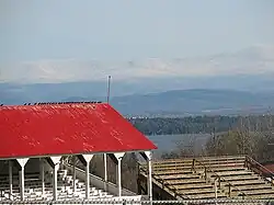 Essex County Fairgrounds in Westport, with Lake Champlain and Vermont in the background