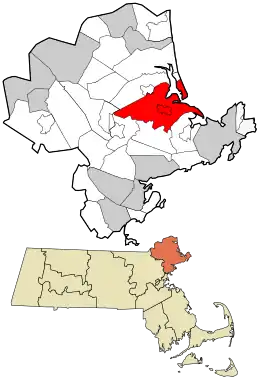 Location in Essex County and the state of Massachusetts.