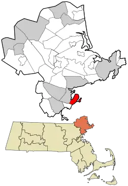 Location in Essex County and the state of Massachusetts
