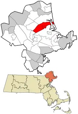 Location in Essex County and the state of Massachusetts.