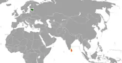 Map indicating locations of Estonia and Sri Lanka