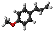 Ball-and-stick model of the estragole molecule