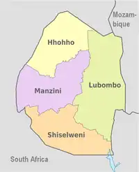 A clickable map of Eswatini exhibiting its four districts.