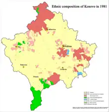 Ethnic composition of Kosovo in 1981 with Serb enclaves shown as in 2011