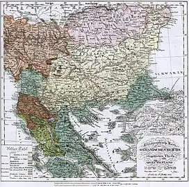 French ethnographic map of the Balkans by Ami Boue, 1847.