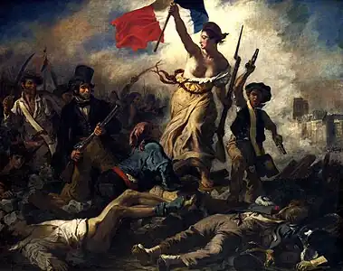 Image 14Eugène Delacroix's Liberty Leading the People (1830, Louvre), a painting created at a time where old and modern political philosophies came into violent conflict. (from History of political thought)