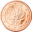 Oak twig on back of German 1-cent coin