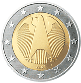 German Eagle on back of German 2 euro coin