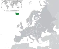 Map showing Iceland in Europe