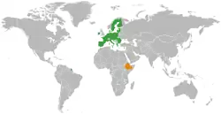 Map indicating locations of Ethiopia and European Union