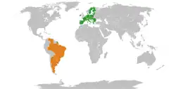 Map indicating locations of European Union and Mercosur