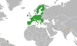 Map indicating locations of European Union and Nepal