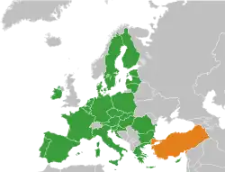 Map indicating locations of European Union and Turkey