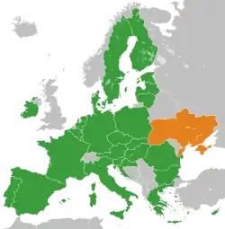 Map indicating locations of European Union and Ukraine