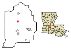 Location of Pine Prairie in Evangeline Parish, Louisiana.