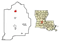 Location of Turkey Creek in Evangeline Parish, Louisiana.