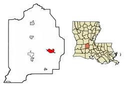 Location of Ville Platte in Evangeline Parish, Louisiana.