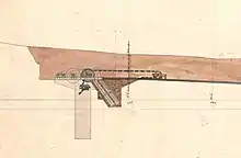 Diagram showing a cross-section of the winding gear attached to the cradle