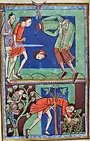 Illumination of the beheading of Edmund the martyr