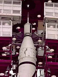 Close-up of Explorer 1 atop Juno I booster