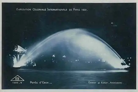 The "Pont d'eau' from the 1931 Paris Colonial Exhibit, created a "bridge" of water forty meters long and six meters wide.