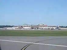 Main passenger terminal seen from runway 6/24