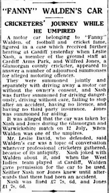 Sunderland Echo, Wednesday, 23 August 1933 - Regarding the incident with Wilf and "Fanny" Walden.