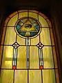 Eye of Providence depicted in a stained glass window in the St. Francis of Assisi Catholic Church in Fifield, Wisconsin