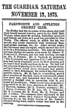 A newspaper extract from the Farnworth & Appleton Guardian in 1875 announcing the formation of Farnworth & Appleton Football Club.
