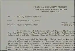 typewritten letter on Food and Drug Administration headed paper