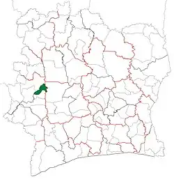 Location in Ivory Coast. Facobly Department has retained the same boundaries since its creation in 2012.