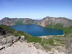 Heaven Lake, the crater lake of Paektu Mountain on the China–North Korea border