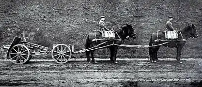 A folded GebirgsKanone attached to a caisson for towing.