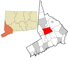 Redding's location within Fairfield County and Connecticut