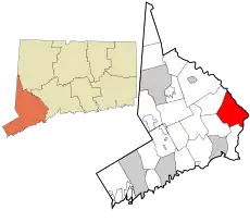 Shelton's location within Fairfield County and Connecticut