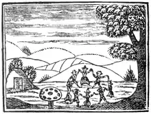 Woodcut of a fairy-circle from a 17th-century chapbook