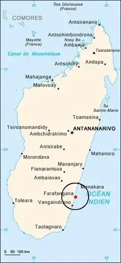 Location of Farafangana