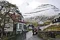 Slættaratindur seen from the streets of Funningur.